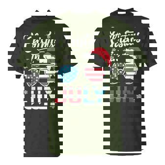 Christmas In July Santa Hat Sunglasses Usa Flag T-Shirt - Thegiftio UK