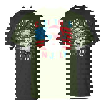 Fourth Of July Christmas Us Flag Sunglasses Santa Xmas 2025 T-Shirt - Monsterry