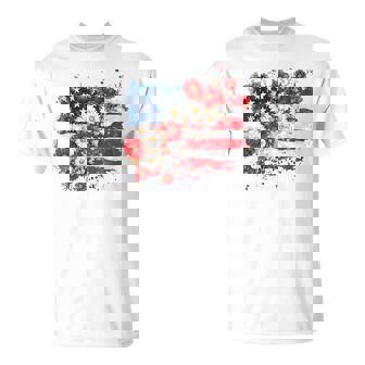 4Th Of July Floral American Flag Wildflowers Patriotic Women T-Shirt - Monsterry