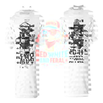 4Th Of July Patriotic Raccoon Red White And Feral Usa Flag T-Shirt - Thegiftio UK