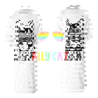 Ally Cat Lgbt Gay Rainbow Pride Flag Boys Girls Women T-Shirt - Thegiftio