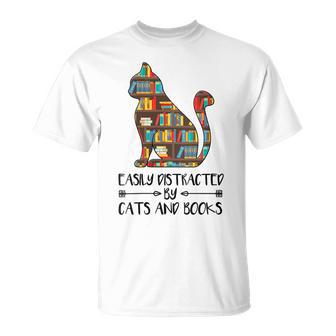 Amateur De Livres De Chat Amusant – Facilement Distrait Par Les Chats Et Les Livres T-Shirt - Cadeauxyz