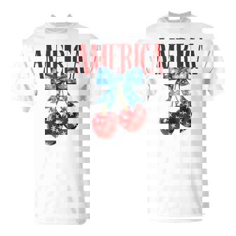 America Cherries Coquette Bow Cherry July 4Th Usa Flag Women T-Shirt - Monsterry