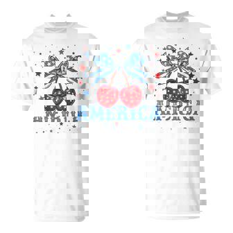 America Cherries Coquette Bow Cherry July 4Th Usa Flag Women T-Shirt | Mazezy