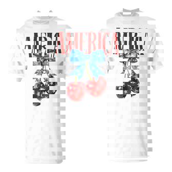 America Cherry Bow Usa Flag Girl Patriotic 4Th Of July T-Shirt - Monsterry