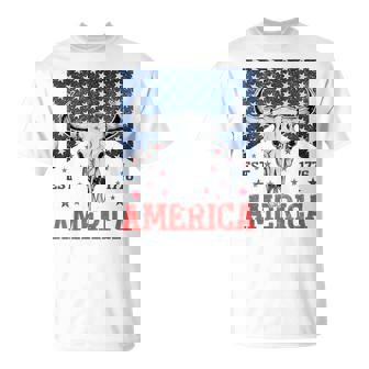 America Est 1776 Western Cow Skull Retro 4Th Of July T-Shirt | Mazezy