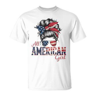 All American Girls 4Th Of July Messy Bun T-Shirt - Thegiftio UK