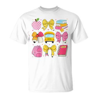 Back To School Coquette Bow Pencil School Bus Students Girls T-Shirt - Thegiftio UK