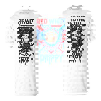 Baseball Ice Cream Red White & Drippy 4Th Of July Patriotic T-Shirt - Monsterry