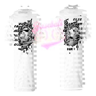 Baseball Mom Pink Leopard Ice Cream Drip Mother's Day T-Shirt - Thegiftio UK