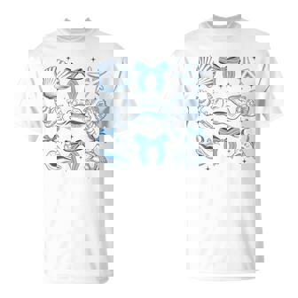 Blue Coquette Bow Seashell Retro Beach Summer Vibes Girls T-Shirt | Mazezy