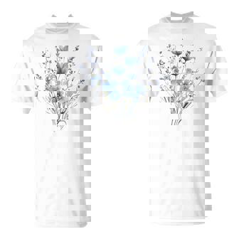 Blue Wildflower Bouquet Watercolor Botanical T-Shirt - Thegiftio