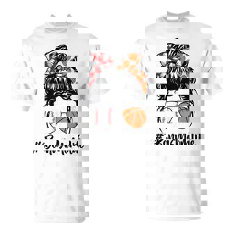 Bonus Mom Life Baseball Basketball Bonus Mom Messy Bun T-Shirt - Monsterry