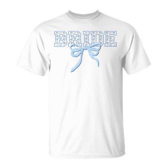 Bride Blue Bow Coquette Floral Matching Bridal Party T-Shirt - Thegiftio UK