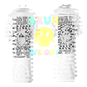 Bruh We Out Cute Checkered End Of School Year Teacher Summer T-Shirt | Mazezy