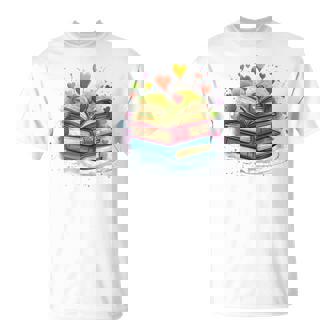 Bunte Bücher Damen Liebe Bücher Aquarell Booklover T-Shirt - Geschenkecke