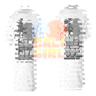 Cali Girl Retro Sunset Palm Tree California Beach Vacation T-Shirt - Thegiftio