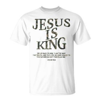 Camo Jesus Is King White Christian Youth God Son Brother T-Shirt - Thegiftio UK
