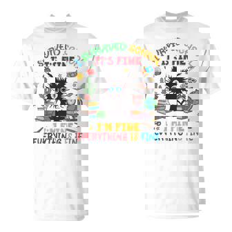 Cat I Survived School It's Fine I'm Fine Last Day Of School T-Shirt | Mazezy