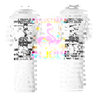 Christmas In July Flamingo Beach Summer Hawaii Girls Womens T-Shirt - Monsterry