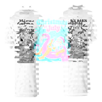Christmas In July Santa Flamingo Beach Summer Xmas T-Shirt | Mazezy