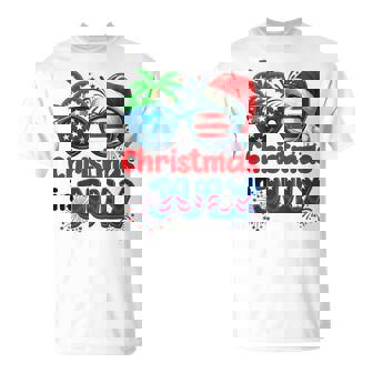Christmas In July Summer Beach Hawaii Santa Usa Flag Mens T-Shirt | Mazezy