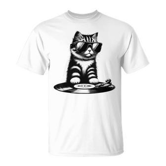 Cool Dj Cat ビニールレコード愛好家 Tシャツ - Kawaiitshirt