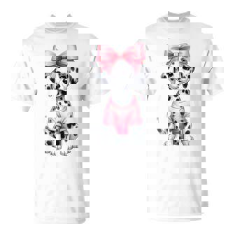 Coquette Bow Dalmatian Dog Mom Pink Ribbon Cute T-Shirt | Mazezy