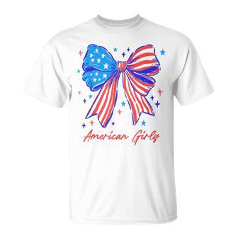 Coquette Bow Usa Patriotic American Flag 4Th Of July Girl T-Shirt - Thegiftio UK