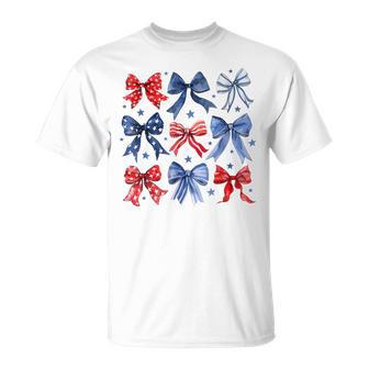 Coquette Red White & Blue Patriotic Bows 4Th Of July T-Shirt - Thegiftio UK