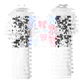 Coquette Red White & Blue Patriotic Bows Retro July 4Th T-Shirt | Mazezy