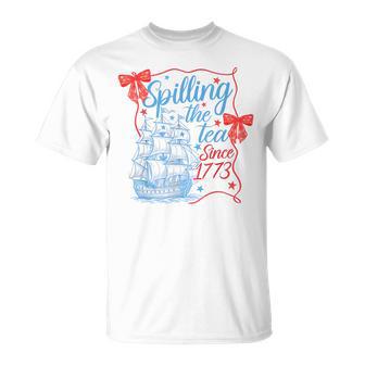 Coquette Spilling The Tea Since 1773 4Th Of July Womens T-Shirt - Thegiftio UK