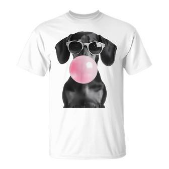 Cute Black Dachshund Dog With Heart Glasses Bubble Gum Women T-Shirt - Thegiftio UK
