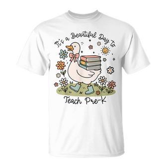 Cute Goose It's A Beautiful Day To Teach Pre K Teacher T-Shirt - Monsterry