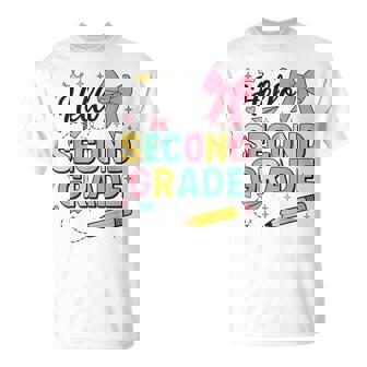 Cute Hello Second Grade Back To School Coquette Teacher Girl T-Shirt | Mazezy