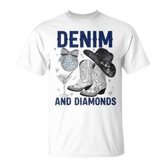 Denim And Diamonds Western Boots Jeans Rodeo Cowgirl T-Shirt - Monsterry