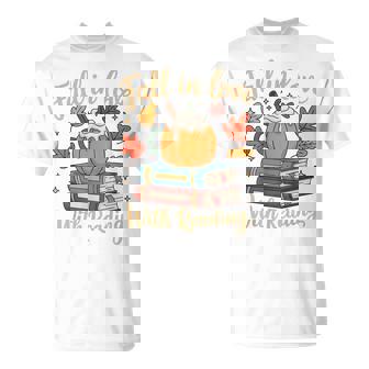 Fall In Love With Reading Autumn Librarian Cute Book Lover T-Shirt - Thegiftio