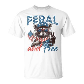 Feral And Free Raccoon 4Th Of July Patriotic T-Shirt - Thegiftio UK