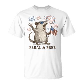 Feral And Free Possum 4Th Of July American Flag Womens T-Shirt - Thegiftio UK