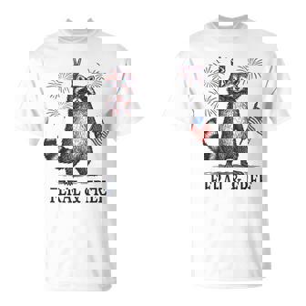Feral And Free Raccoon Raccoon 4Th Of July Usa Flag T-Shirt - Monsterry