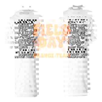 Field Day Orange Team Groovy Smile Face Checkered Students T-Shirt | Mazezy