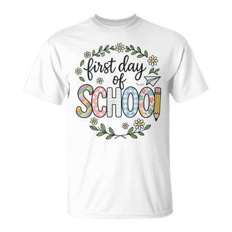 First Day Of School Floral Back To School Teacher T-Shirt - Thegiftio UK