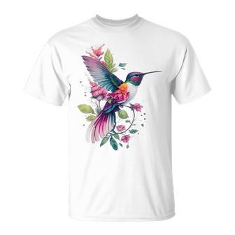 Floral Humming Bird Flowers Tie Dye Hummingbird T-Shirt - Thegiftio UK