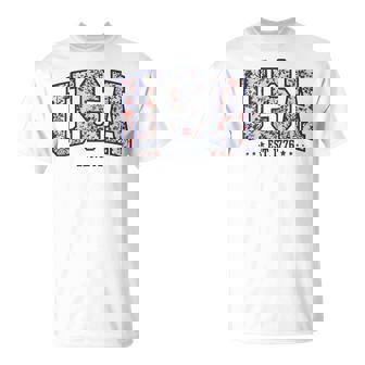 Floral Usa Est 1776 American 4Th Of July Patriotic Women T-Shirt - Thegiftio UK