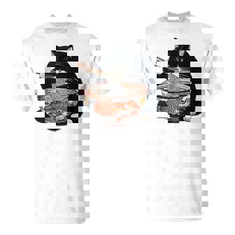 Black Fat Cat Eating Ramen T-Shirt - Thegiftio