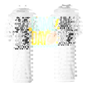 Game Day Football Season Retro Green Gold Checker Touchdown T-Shirt - Thegiftio