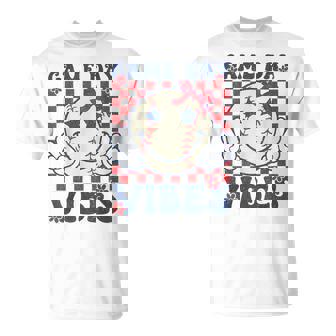Game Day Vibes Retro Coquette Bow Baseball Girls Women T-Shirt | Mazezy