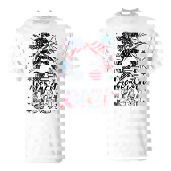 Gigi 4Th Of July American Flag Patriotic Messy Bun T-Shirt - Thegiftio UK