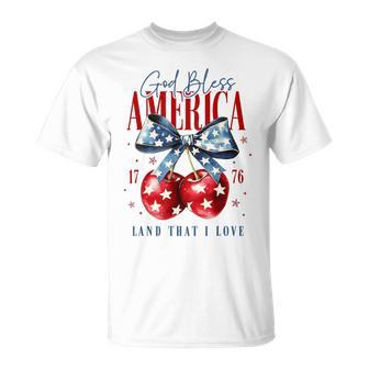 God Bless America Cherry Coquette Bow Independce Day T-Shirt - Thegiftio UK
