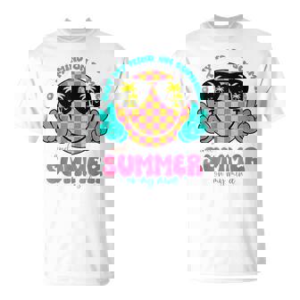 Groovy Happy Face Summer Vibes Got My Mind On Summer Teacher T-Shirt - Thegiftio